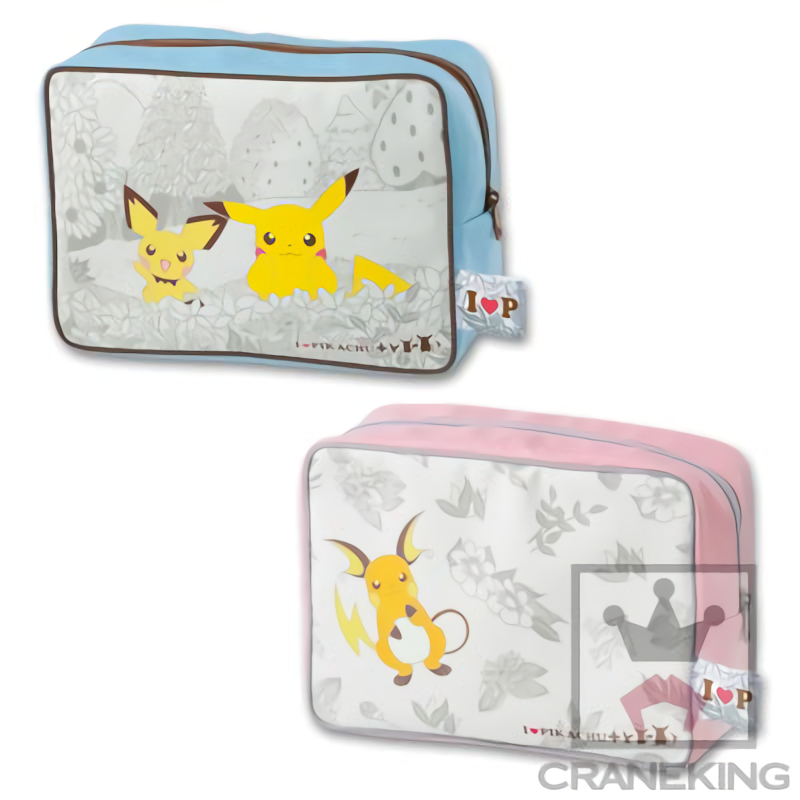 Pokemon I Love Pikachu Raichu Blue Character UFO Prize Zipper Pouch